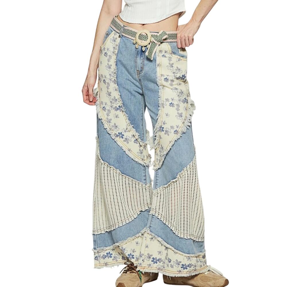 Pol Patchwork Denim Pants | Size Large - Nwot - image 1